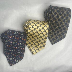 Nautical Equestrian Silk Tie Lot of 3 Blue Yellow Hilfiger De Fasson Bill Blass